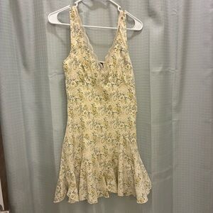 Delicate Yellow Floral Lace-Trim Mini Dress